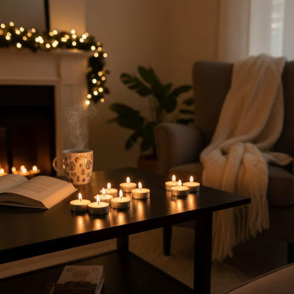 VELAS Lumar Pack de 50 Velas de Té (Tealights) de Larga Duración (4 Horas), Velas Pequeñas de Parafina para Decoración, Iluminación de Eventos y Quemadores de Esencia, Fabricado en España