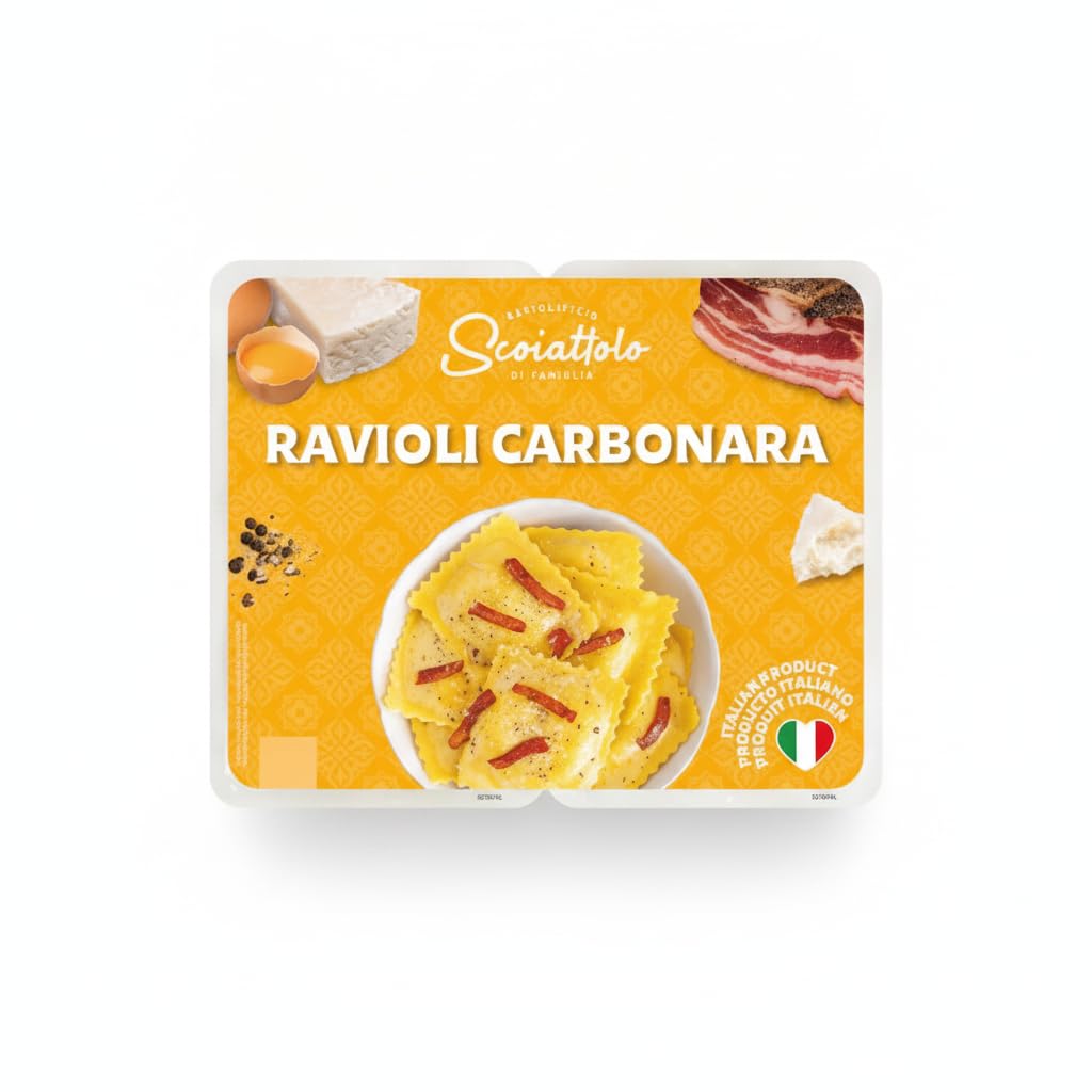 Ravioli Carbonara - Pasta Fresca al Huevo Italiana con Panceta, Guanciale y Queso Pecorino Romano DOP - Pack Ahorro 908g (2 x 454g) - Cocción Rápida 3 Minutos - NEXU