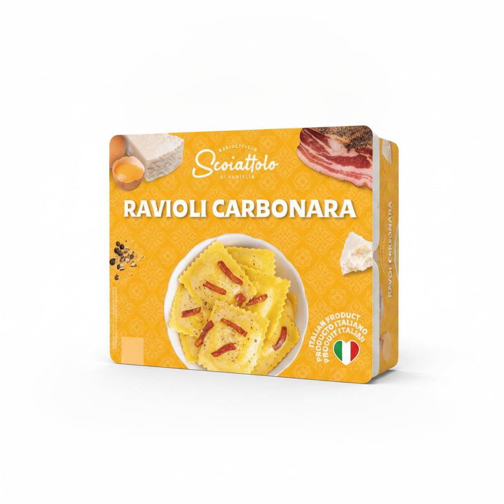 Ravioli Carbonara - Pasta Fresca al Huevo Italiana con Panceta, Guanciale y Queso Pecorino Romano DOP - Pack Ahorro 908g (2 x 454g) - Cocción Rápida 3 Minutos - NEXU