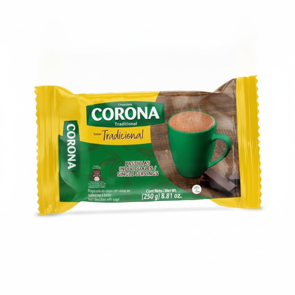 Chocolate Tradicional - Pastillas Individuales 250g para Taza - Chocolate para Beber con Cacao y Azúcar - Preparación Versátil en Agua o Leche - Corona - Ideal para Desayunos y Meriendas - NEXU
