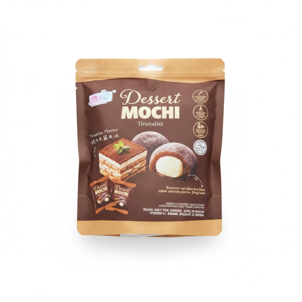 Mochi Relleno de Chocolate y Tiramisú - Dulce Japonés con Textura Elástica y Relleno Cremoso de Chocolate Blanco - Snack de Arroz Glutinoso con Cacao - Certificado Halal - Bolsa 120g - NEXU