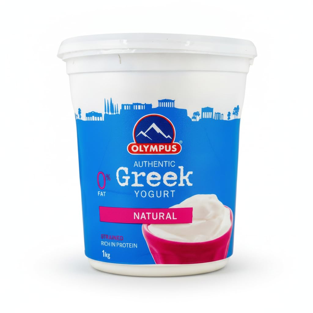 Yogur Griego Auténtico Natural 0% Grasa - 1 kg - Alto en Proteínas (10g/100g) - Sin Azúcares Añadidos y Textura Cremosa - Olympus - Formato Familiar Saludable - NEXU
