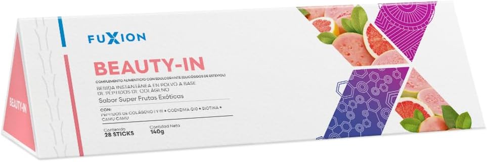 FUXION - BEAUTY-IN Refresco de Guayaba con Colágeno Hidrolizado y Biotina para Piel Radiante y Firme | Suplemento Antienvejecimiento con CoQ10 y Vitaminas C y E | Nutrición Celular | 28 sobres