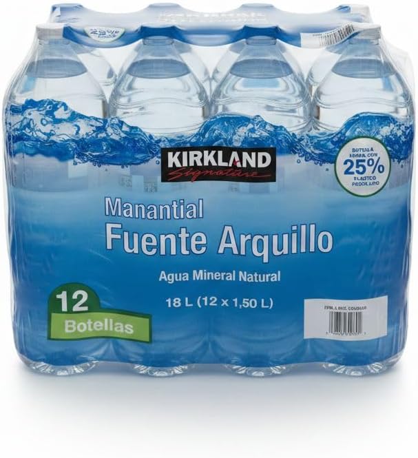 Agua Mineral Natural Manantial Fuente Arquillo -Kirkland Pack de 12 Botellas de 1,5L (Total 18L) - Para Hidratación Familiar y Sostenible- Nexu
