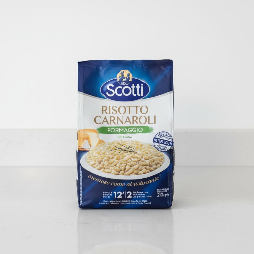 Risotto Carnaroli al Queso Cremoso - 210g, Arroz 100% Italiano, Sin Gluten, Riso Scotti - Listo en 12 Minutos, 2 Raciones - Receta Gourmet - NEXU