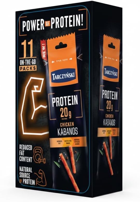Protein Chicken Kabanos - Snack de Pollo Alto en Proteínas (40% Proteína), Ahumado y Secado, Bajo en Grasas, 1 Pack de 11 Unidades x 50g - Ideal para Fitness y Dieta Proteica - NEXU