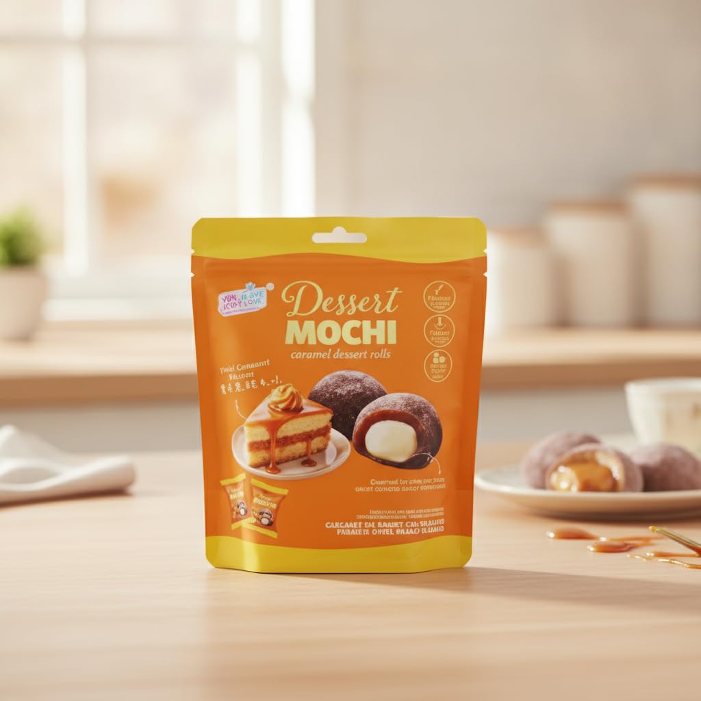 Mochi Relleno Sabor Chocolate y Caramelo Salado - Dulce Tradicional Asiático de Textura Suave y Elástica - Pack de 120g - Snack Exótico de Taiwán para Merienda y Postre Gourmet - NEXU