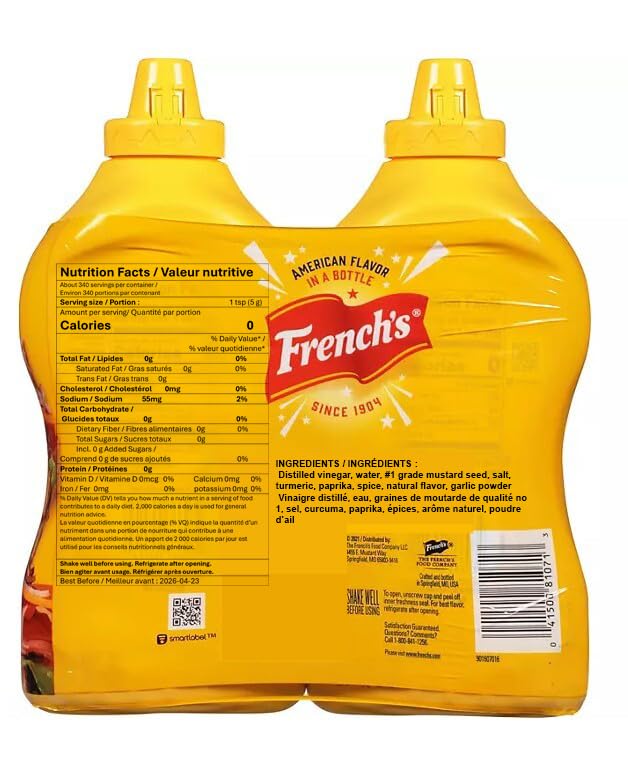 French's Classic 100% Natural Yellow Mustard Pack of 2 30 oz Bottles