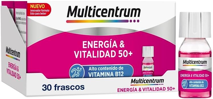 Multicentrum Energía & Vitalidad 50+, liquido, Alto contenido de Vitamina B12, Energía Física y Mental después de los 50 años, pack de 30 frascos