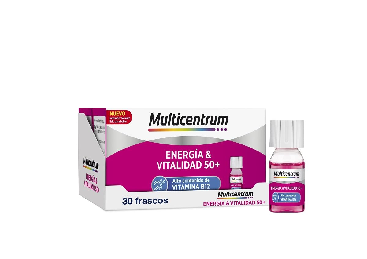 Multicentrum Energía & Vitalidad 50+, liquido, Alto contenido de Vitamina B12, Energía Física y Mental después de los 50 años, pack de 30 frascos