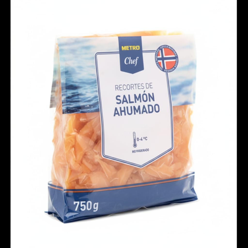 Recortes de Salmón Ahumado 750g - Salmón Noruego con Ahumado Tradicional - Sin Conservantes - Formato Ahorro - Metro - Ideal para Hostelería y Cocina Gourmet - NEXU