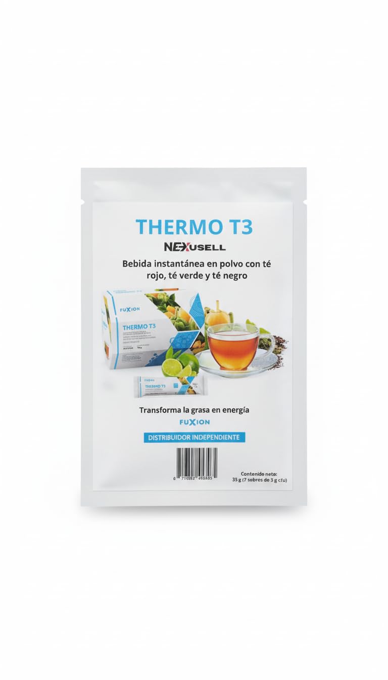 FUXION - Thermo T3 – Té Termogénico Sabor Limón con Mix de 3 Tés (Verde, Rojo y Negro), L-Carnitina y Extractos Naturales | Control de Peso y Energía | 7UND
