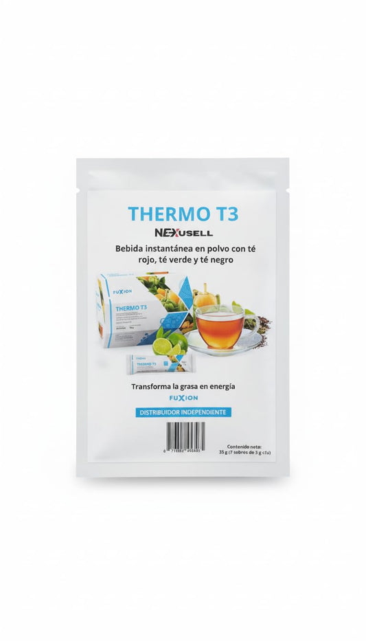FUXION - Thermo T3 – Té Termogénico Sabor Limón con Mix de 3 Tés (Verde, Rojo y Negro), L-Carnitina y Extractos Naturales | Control de Peso y Energía | 7UND