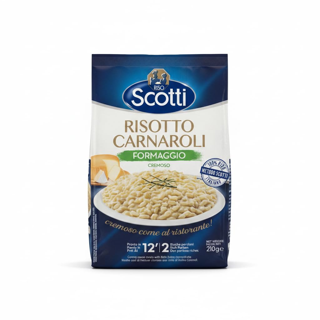 Risotto Carnaroli al Queso Cremoso - 210g, Arroz 100% Italiano, Sin Gluten, Riso Scotti - Listo en 12 Minutos, 2 Raciones - Receta Gourmet - NEXU