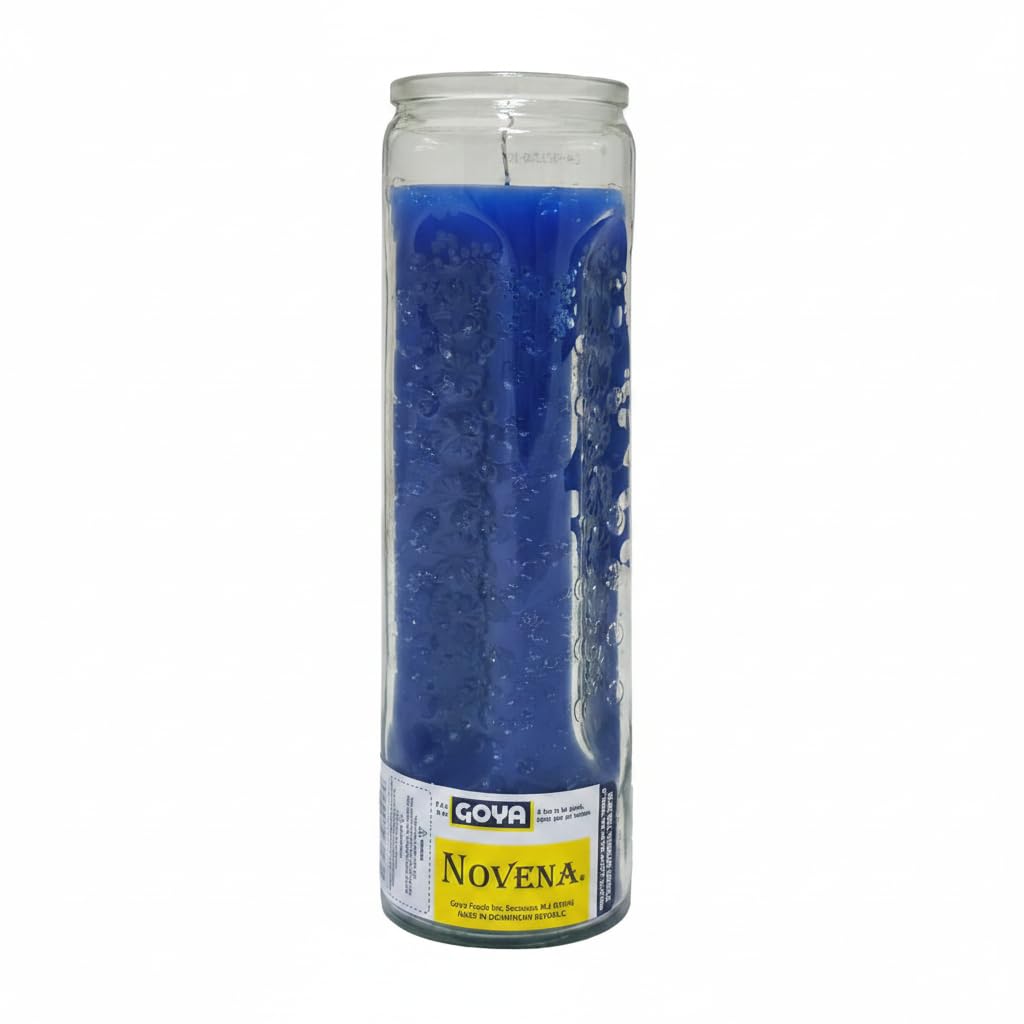 Vela Novena Azul en Vaso de Cristal para Negocios, Éxito y Serenidad - 1 Unidad - Ideal para Peticiones Administrativas y Confianza - Goya - Espiritual - NEXU
