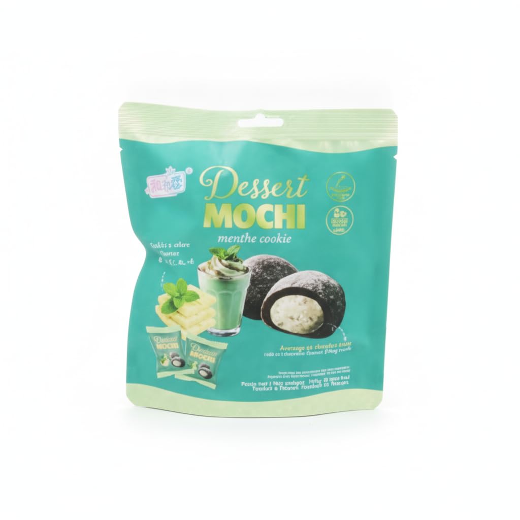 Mochi Relleno de Chocolate, Galleta y Menta 120g - Postre Asiático Tradicional de Taiwán con Textura Masticable - Snack Dulce de Menta y Chocolate - NEXU