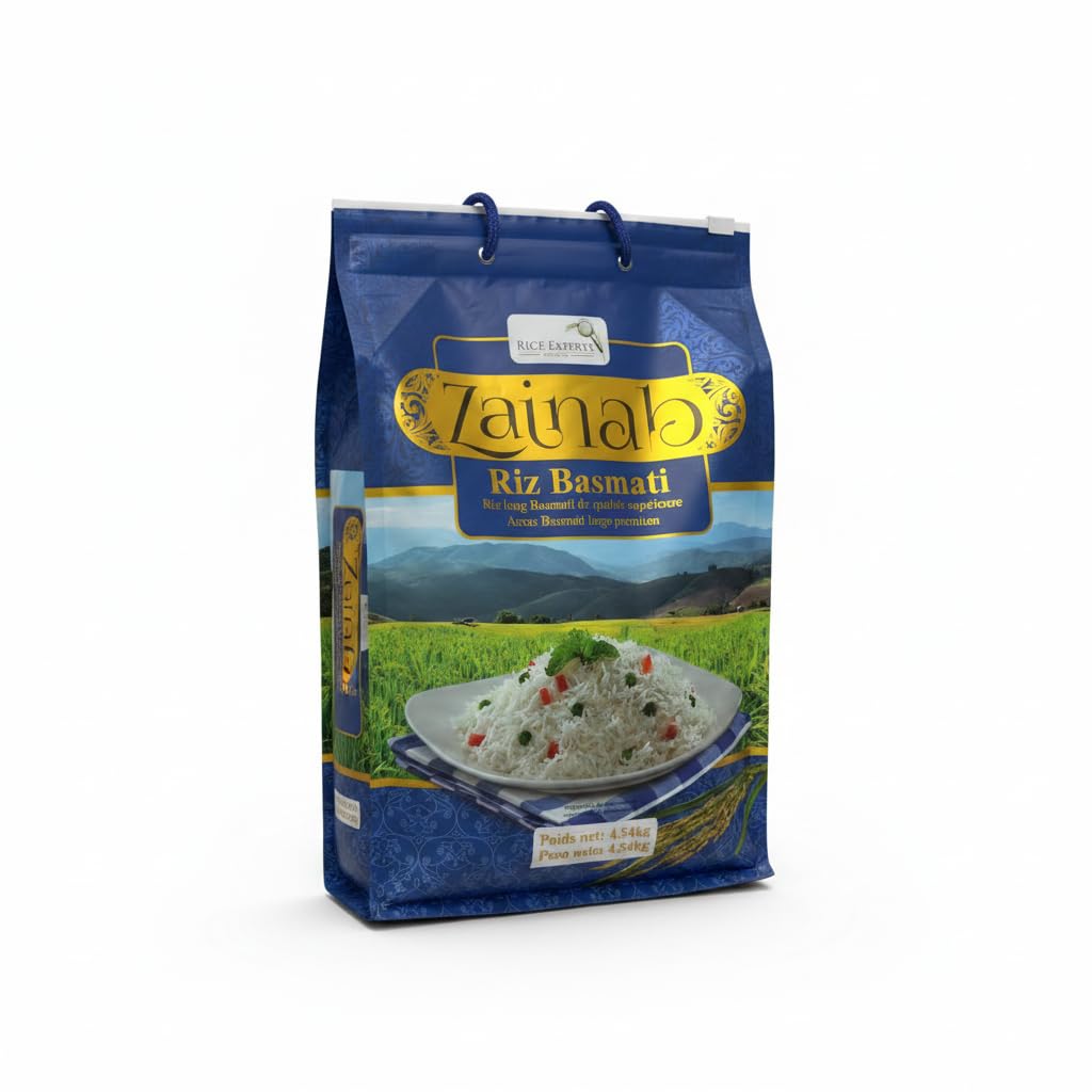 Arroz Basmati de Grano Largo - Auténtico Arroz de Pakistán del Punyab - Aroma Natural y Textura Esponjosa - Ideal para Cocina Asiática e India - Zainab - Formato Familiar 4,54 kg (10 lbs) - nexu
