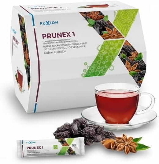 FUXION - Prunex 1 Té Detox en Polvo para Limpieza y Desintoxicación del Colon Infusión Instantánea Natural 1 Caja con 28 Sobres Tránsito Intestinal Saludable Sabor a Ciruela Pasa Linaza Kelp y Anís Estrella
