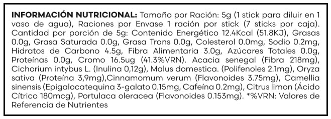 NOCARB T | Té de Fibras Solubles Naturales (Yacón, Acacia, Inulina, Pectina de Manzana) + Canela + Té Verde + Cromo | Control de Azúcar y Carbohidratos | Sabor Manzana & Canela | 1 Caja de 7 Sticks
