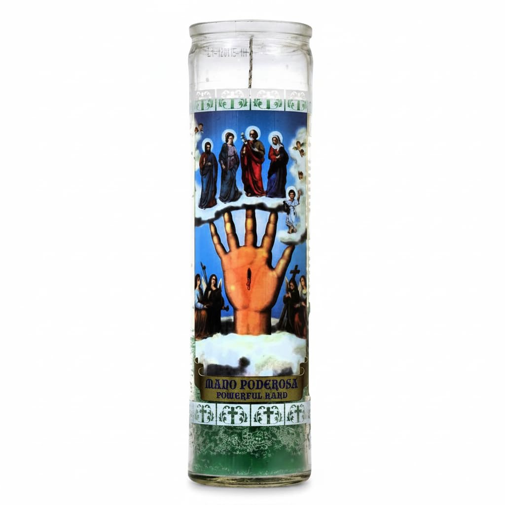 Velón Mano Poderosa Color Verde - Vela de Intención Espiritual de Larga Duración (7 Días)- Envase de Cristal - Ideal para Rituales, Suerte e Iluminación - Goya - 1 Unidad - NEXU