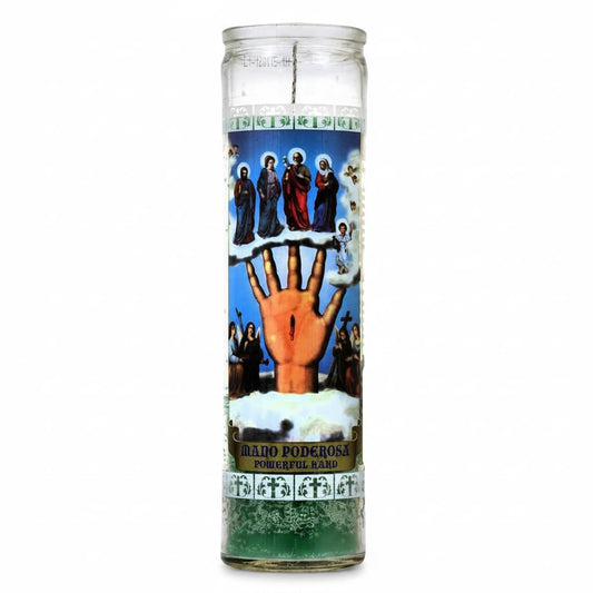 Velón Mano Poderosa Color Verde - Vela de Intención Espiritual de Larga Duración (7 Días)- Envase de Cristal - Ideal para Rituales, Suerte e Iluminación - Goya - 1 Unidad - NEXU