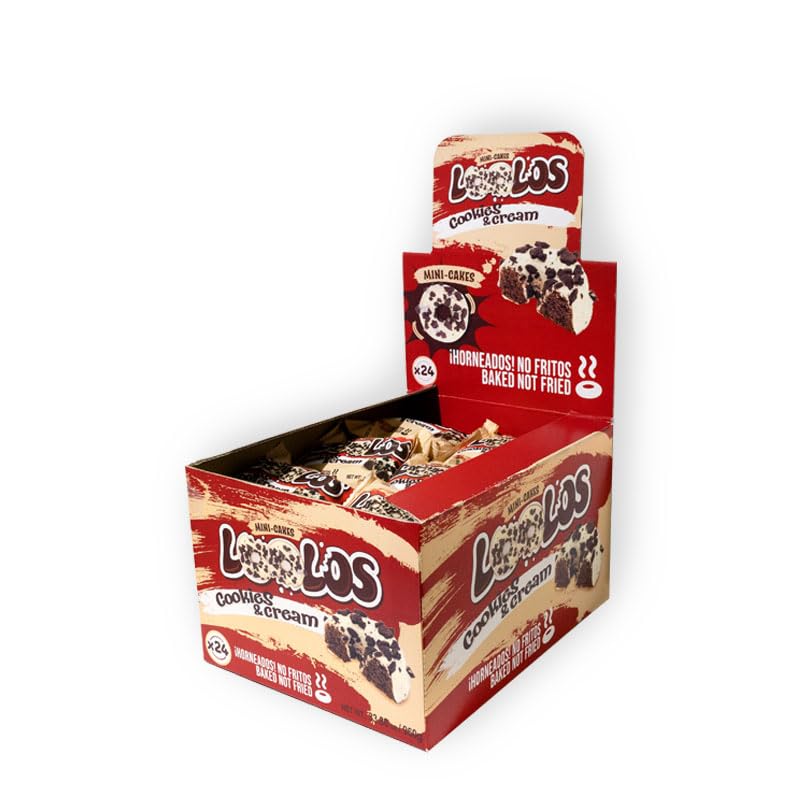 LooLoo’s Mini Cakes Cookies & Cream – Caja de 24 Mini Bizcochos Individuales | Pastelitos con Cobertura Cremosa y Trocitos de Cacao | Horneados No Fritos | Snack Dulce para Compartir