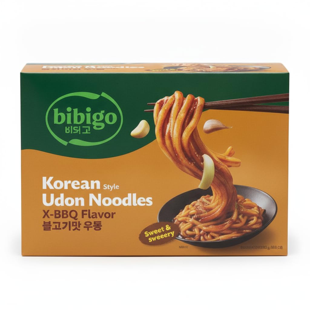 Fideos Udon Instantáneos Sabor K-BBQ Coreano - Fideos Coreanos Listos en 2 Minutos - Plato Preparado Estilo Asiático - Kit Completo con Salsa y Toppings - 187,2g x 6uds - NEXU