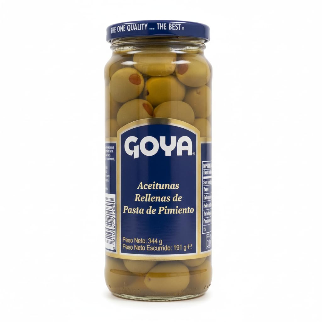 Aceitunas Rellenas de Pasta de Pimiento - Variedad Manzanilla de Origen Español - Tarro de Cristal 344g (191g Escurrido) - Ideal para Aperitivos, Tapas y Ensaladas - NEXU