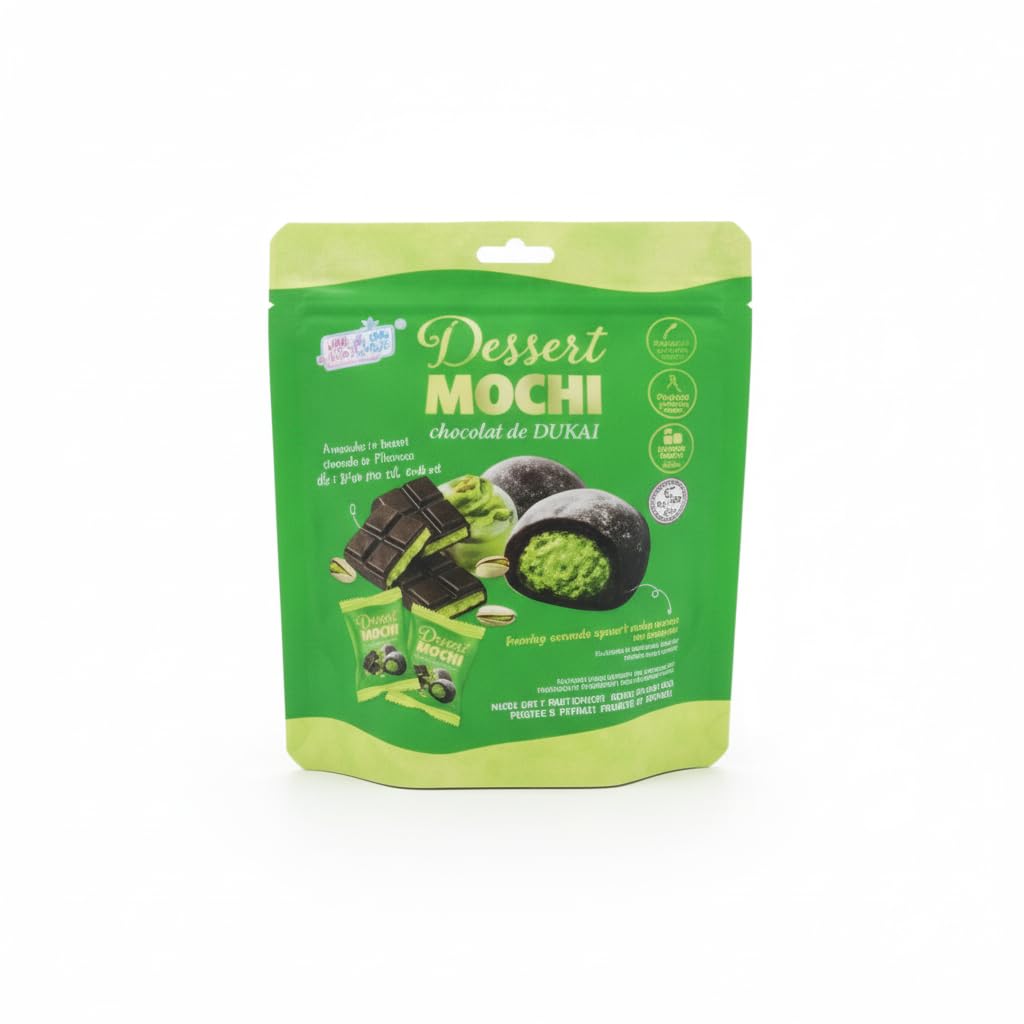 Mochi Sabor Chocolate de Dubái con Pistacho y Kunafa, 120g - Postre Japonés Exótico de Arroz Glutinoso Relleno - Snack Gourmet Inspirado en Tendencias de Dubái - NEXU
