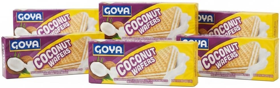 Galletas Wafer de Coco - Pack de 6 Unidades (140g c/u) - Galletas Crujientes Rellenas de Crema de Coco Natural - Goya - Ideal para Merienda y Postre - NEXU