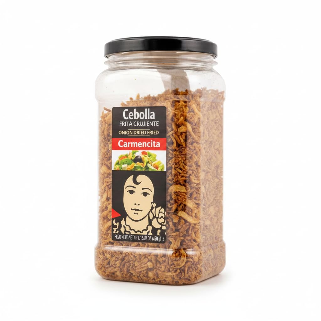 Cebolla Frita Crujiente - Bote de 450g de Cebolla Deshidratada y Frita para Ensaladas, Hamburguesas y Hot Dogs - Topping Crujiente para Cocina Gourmet - Gran Formato Familiar - NEXU