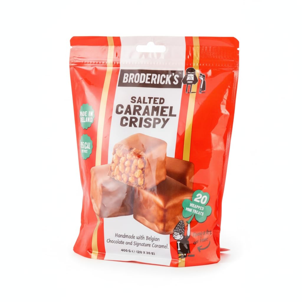 Salted Caramel Crispy - 20 Mini Bocaditos de Arroz Inflado con Chocolate Belga y Caramelo Salado, Bolsa 400g - Snack Artesanal Envuelto Individualmente - 95 kcal por Porción - NEXU