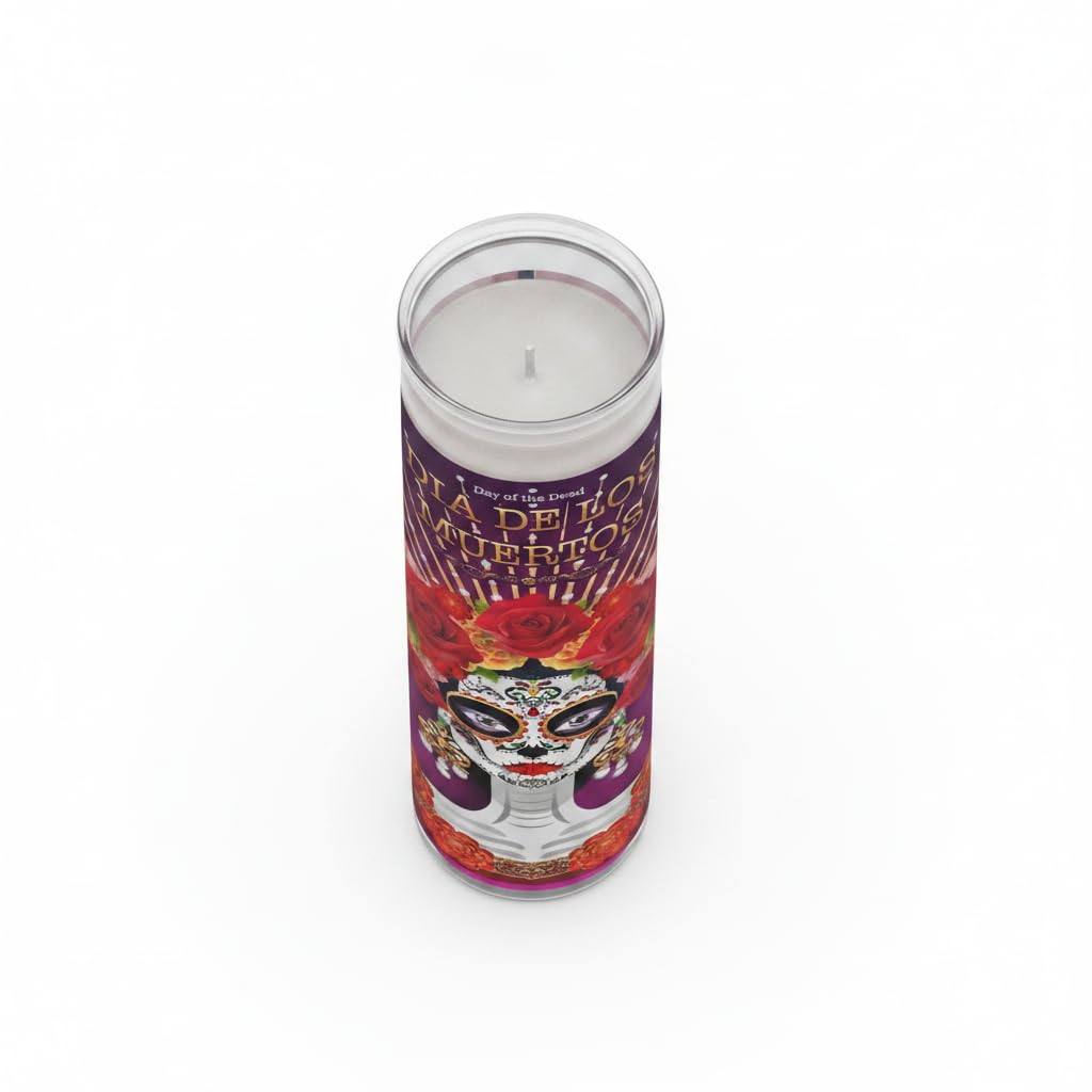 Vela Temática Día de los Muertos - Diseño Edición Especial Catrina en Vaso de Cristal Cilíndrico - Decoración para Altar de Ofrenda, Halloween y Hogar - Vela con Motivos de Calaveras y Flores - NEXU
