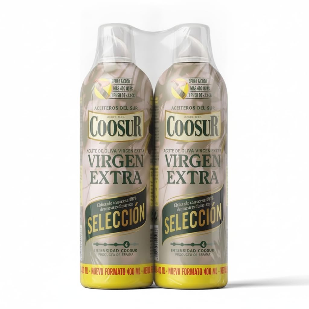 Aceite de Oliva Virgen Extra Selección - Pack 2 x 400ml (800ml Total) - Spray de Cocina AOVE 100% para Freidora de Aire, Plancha y Ensaladas - Rico en Vitamina E - NEXU