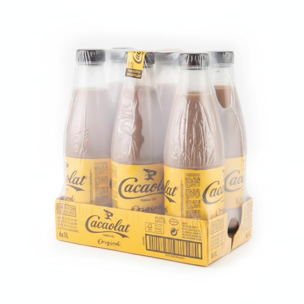 Batido de Cacao Pack de 6 x 1 Litro - Receta Original desde 1933 - Sin Gluten - Batido de Chocolate UHT en Formato Ahorro Familiar - Cacaolat - (6 Litros) - NEXU