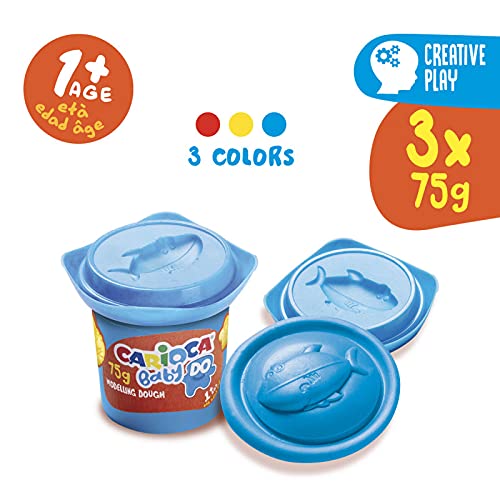 Carioca Baby DO Plastilina, Set de 3 Colores, para Niños a Partir de 12 Meses, Colores Luminosos y Combinables, para Niños de 1 Año, No Ensucia Las Manos y Secado al Aire, Contiene Trigo