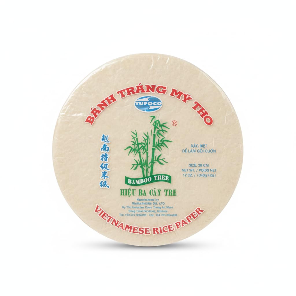 Papel de Arroz para Rollitos de Verano (Bánh Tráng) - 25 cm, 340g - Láminas Redondas de Arroz y Tapioca Bamboo Tree para Cocina Asiática y Gỏi Cuốn - NEXU