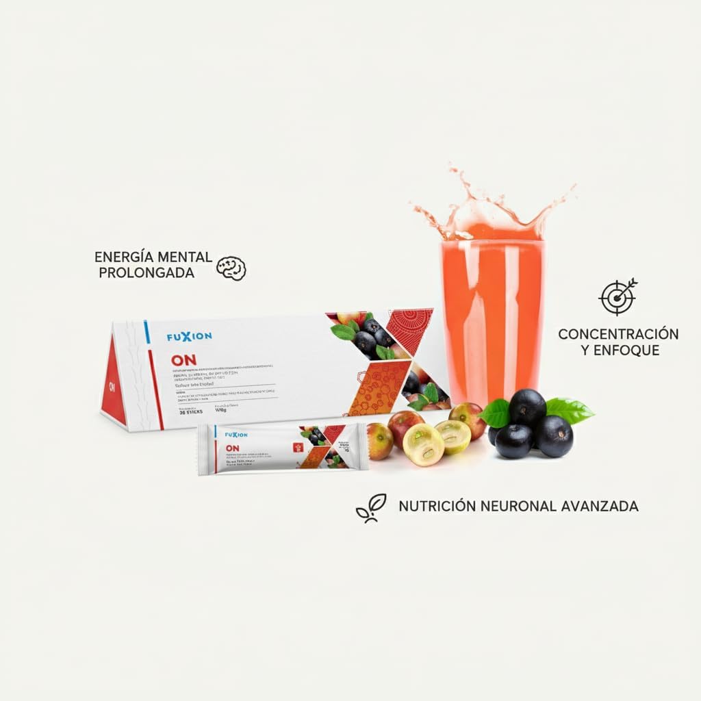 FUXION - ON Bebida Funcional con Taurina y Yerba Mate para Concentración y Energía Mental - Suplemento para Enfoque y Aprendizaje Activo - 28 Sticks