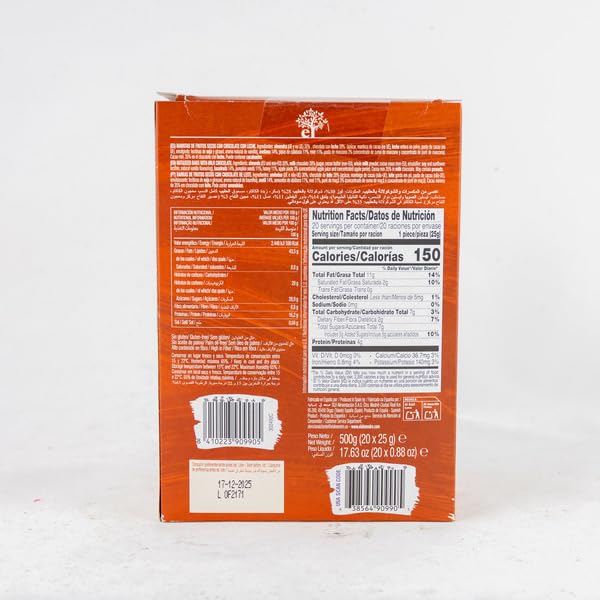 Pack de 20 Barritas de Almendra con Chocolate con Leche, 500g | Snack de Frutos Secos Sin Gluten y Sin Aceite de Palma | Alto Contenido en Fibra | 7 Almendras por Barrita - NEXU