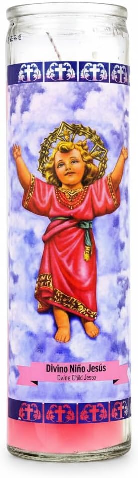 Velón Religioso Divino Niño Jesús Color Rosa - Vela de Oración de 7 Días (110 Horas) en Vaso de Cristal - Ideal para Peticiones, Devoción y Protección Espiritual - Goya - Acabado Profesional - NEXU