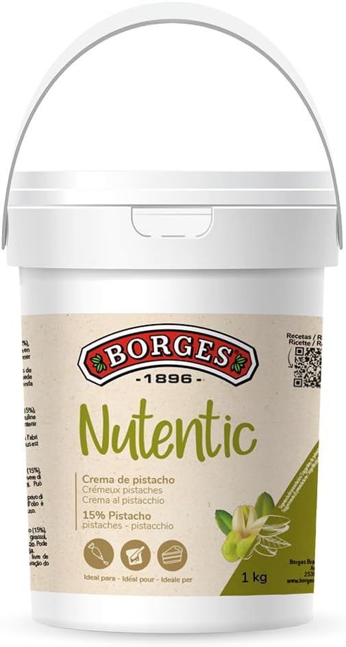 Borges Professional - Crema de Pistacho Nutentic 15% 1kg - Sin Gluten, Sin Lactosa, Vegana, Baja en Azúcares, Sin Aceites Tropicales, Ideal para Repostería