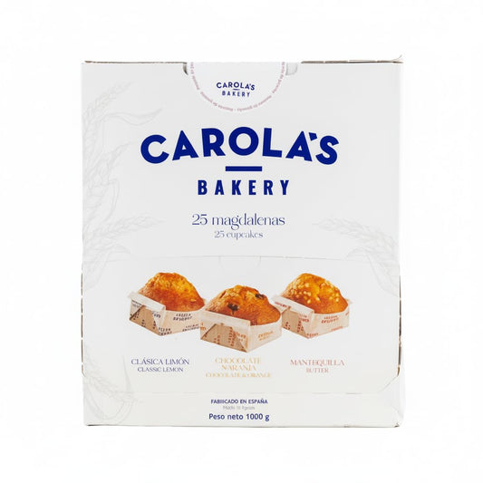 Surtido de 25 Magdalenas Artesanales - Pack 1 kg de Bollería Tradicional - Sabores Limón, Chocolate con Naranja y Mantequilla - Carola's Bakery - Ideal para Desayunos y Meriendas en Familia - NEXU