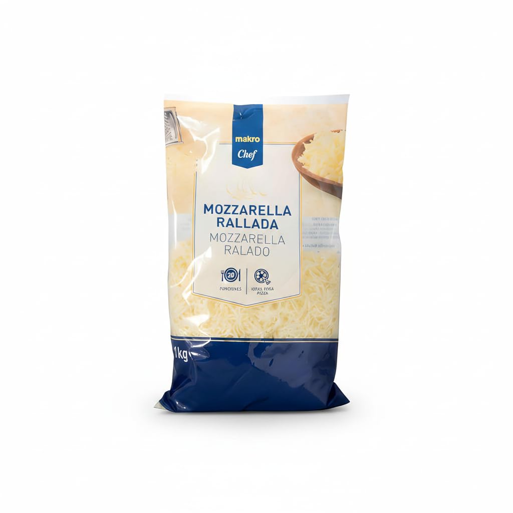 Mozzarella Rallada 1kg - Queso para Fundir y Gratinar para Pizzas, Pastas y Lasañas - Formato Profesional - METRO - Ideal para Hostelería y Cocina en Casa - NEXU