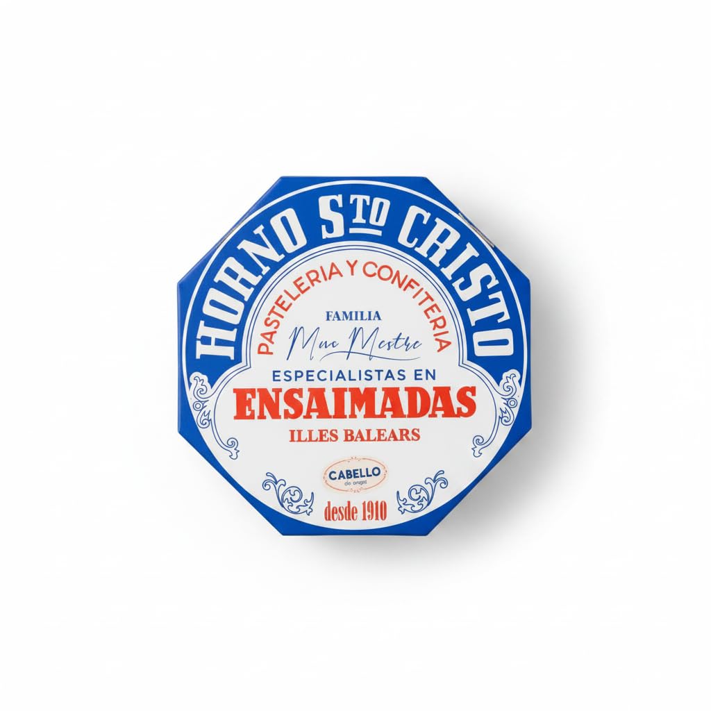 Ensaimada de Cabello de Ángel 650g - Dulce Típico Mallorquín Elaborado de Forma Artesanal desde 1910 - Horno Santo Cristo - Repostería en Caja Octogonal de Regalo - NEXU