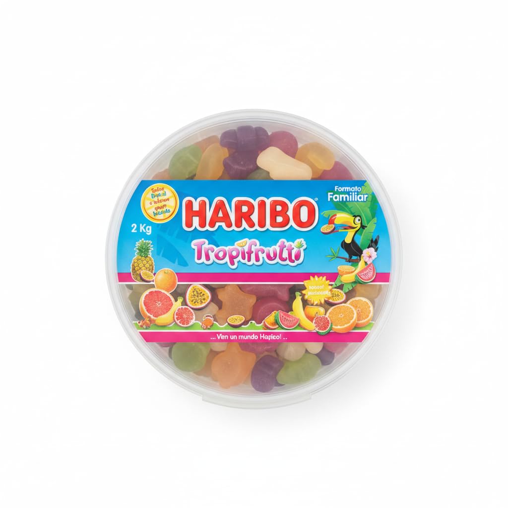 Gominolas Tropifrutti - Caramelos de Goma con Sabor a Frutas Tropicales - Gominolas Blandas Sin Colorantes Artificiales - Formato Ahorro Familiar - Tarrina Reutilizable 2 kg - NEXU