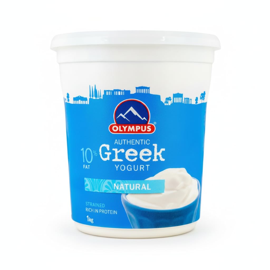 Yogur Griego Auténtico Natural 10% Grasa 1kg - Textura Cremosa - Rico en Proteínas y Sin Azúcares Añadidos - Olympus - Ideal para Recetas Tradicionales - NEXU