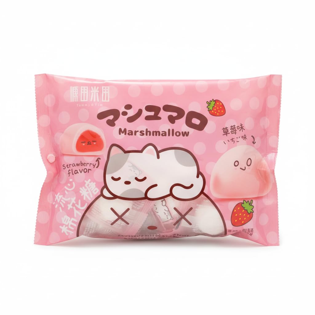 Marshmallows Rellenos de Fresa - Envueltos Individualmente - Bolsa de 90g - Sin Grasas - Dulces Inspirados en Repostería Asiática para Regalo o Postres - NEXU