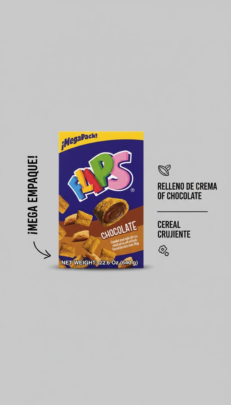 Flips Cereal Rellenos de Chocolate- Megapack Familiar 640g - Desayuno y Merienda Divertida para Niños y Adultos (CHOCOLATE)