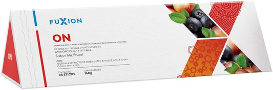 FUXION - ON Bebida Funcional con Taurina y Yerba Mate para Concentración y Energía Mental - Suplemento para Enfoque y Aprendizaje Activo - 28 Sticks