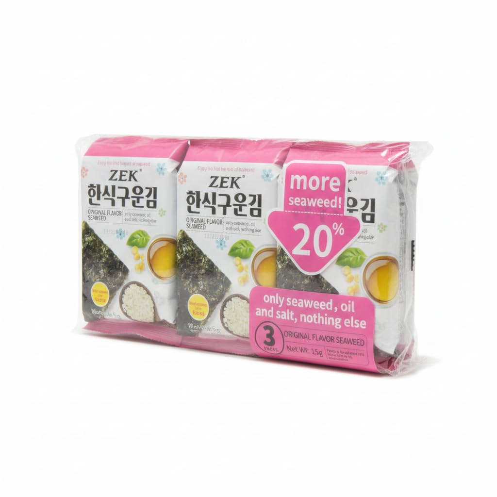 Alga Nori Tostada Sabor Original - Pack de 3 x 5g (15g Total) - Snack de Algas Coreanas Crujientes de Primera Cosecha - Ideal para Sushi, Arroz y Dietas Saludables - Sin Aditivos Artificiales - NEXU